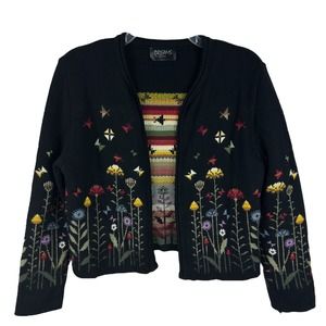 Dreams by Tuoriniemi Black Long Sleeve Cottage Floral Merino Wool Cardigan S